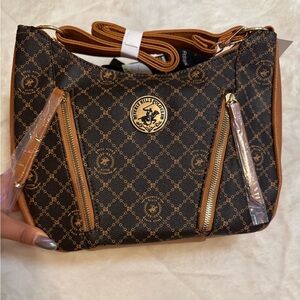 Beverly Hills Polo Club Black and Tan Shoulder Bag